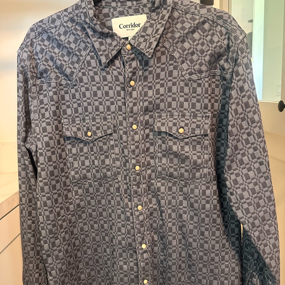 Corridor Men's Blue Patterned Button Down Shirt